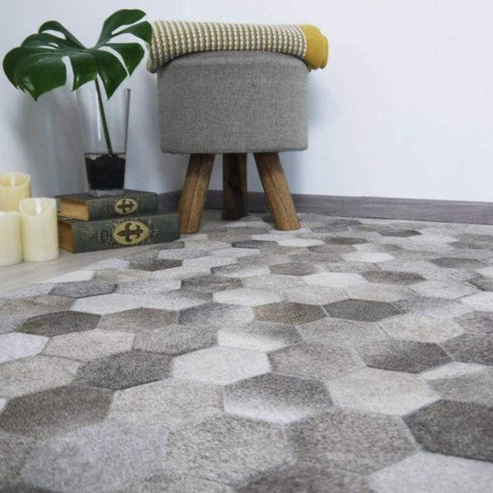 Hexagon Blocks Handmade Patchwork Cowhide Rug