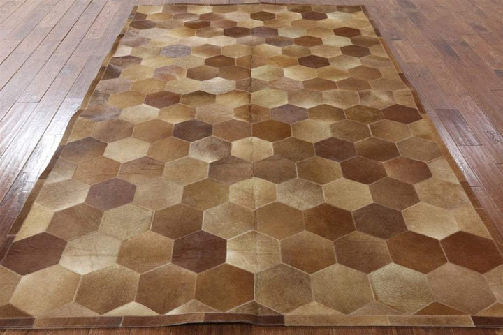 Hexagon Blocks Handmade Patchwork Cowhide Rug