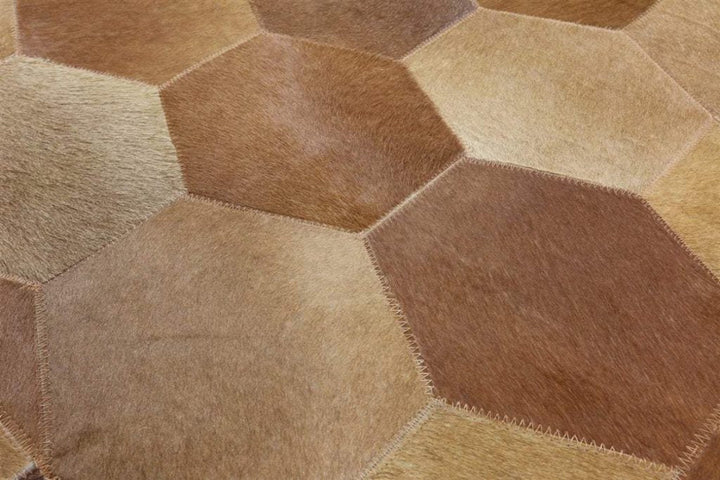 Hexagon Blocks Handmade Patchwork Cowhide Rug