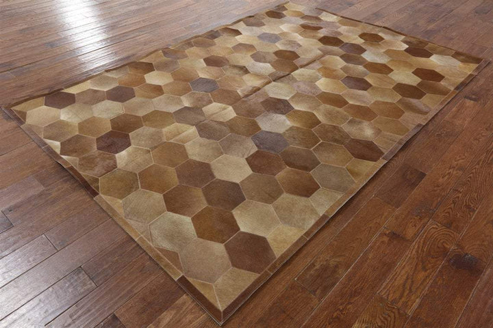 Hexagon Blocks Handmade Patchwork Cowhide Rug