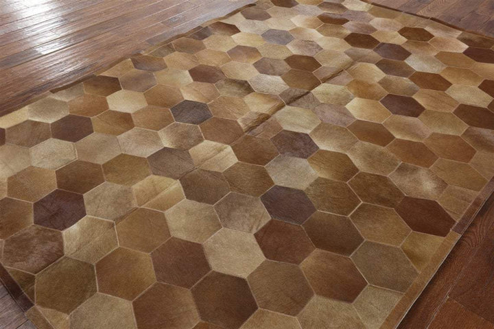 Hexagon Blocks Handmade Patchwork Cowhide Rug