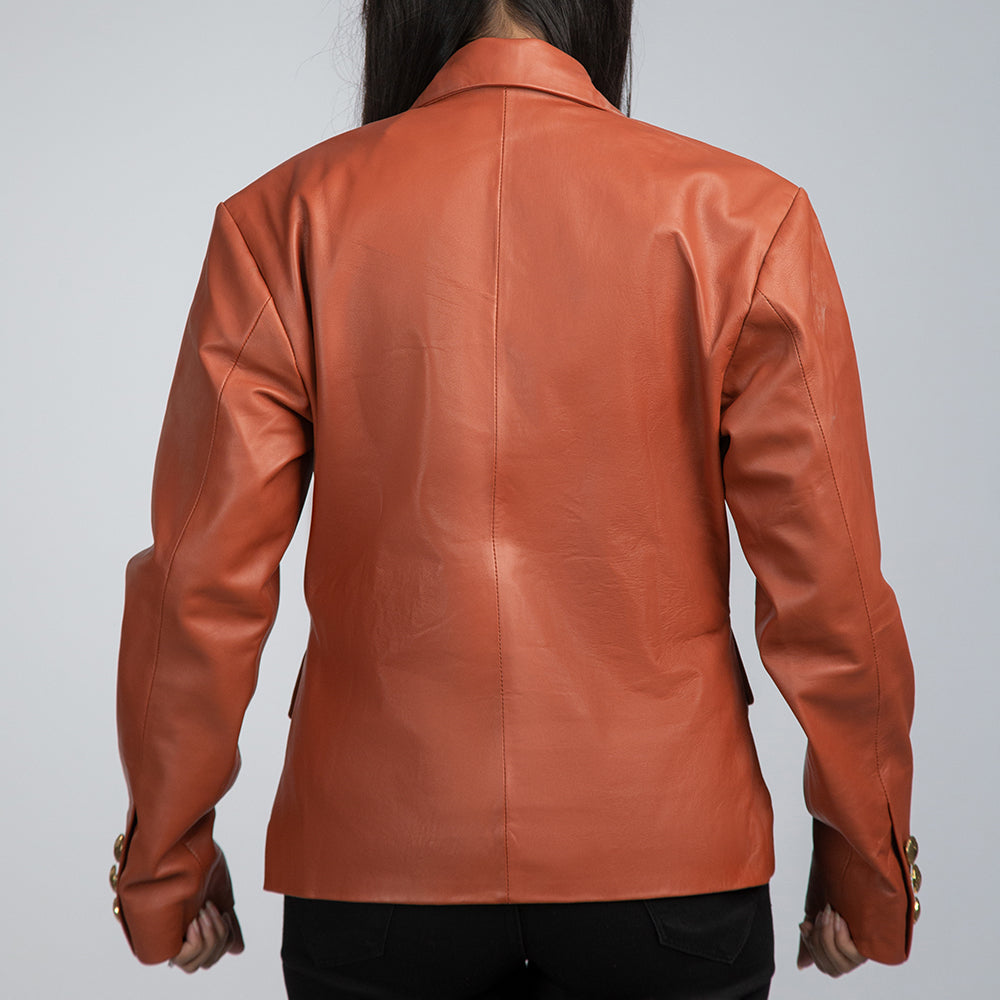 Laila Brown Leather Womens Coat Back