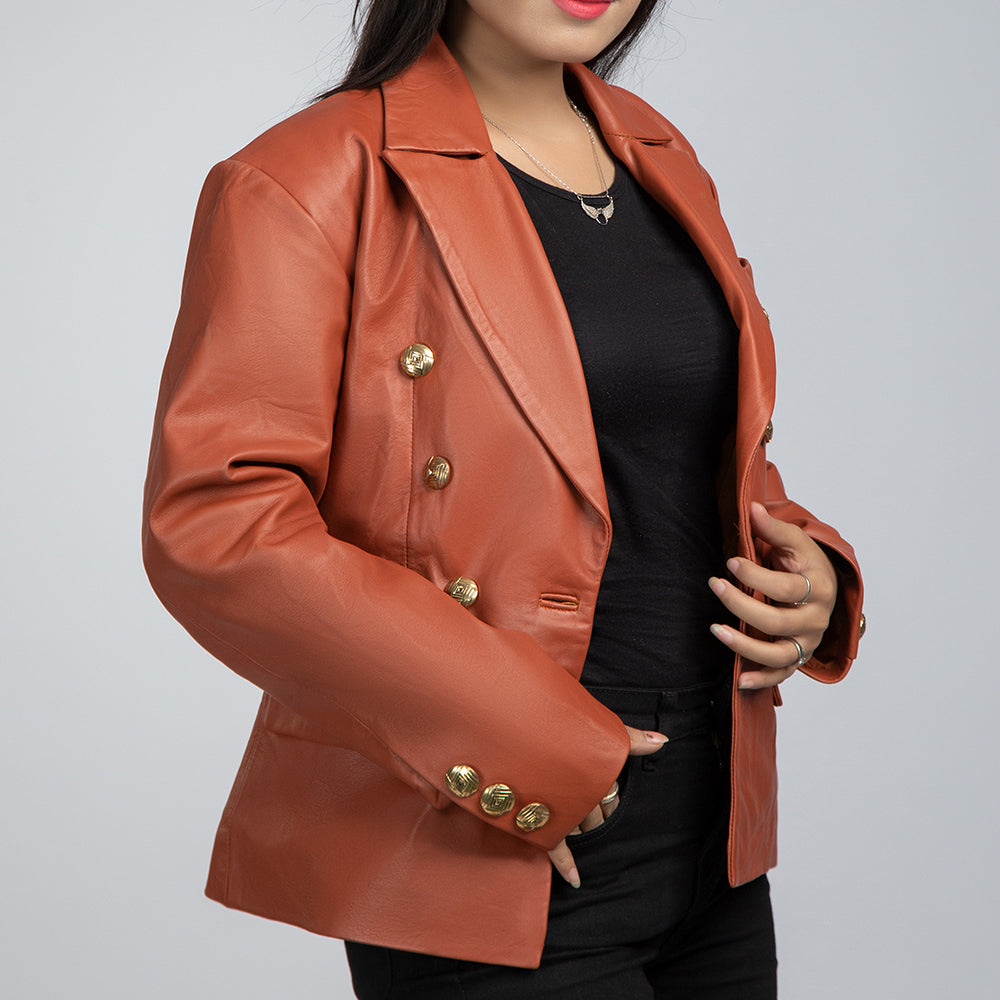 Laila Brown Leather Womens Coat Open Side