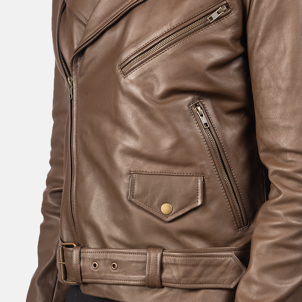 Marshal Chocolate Brown Leather Biker Jacket