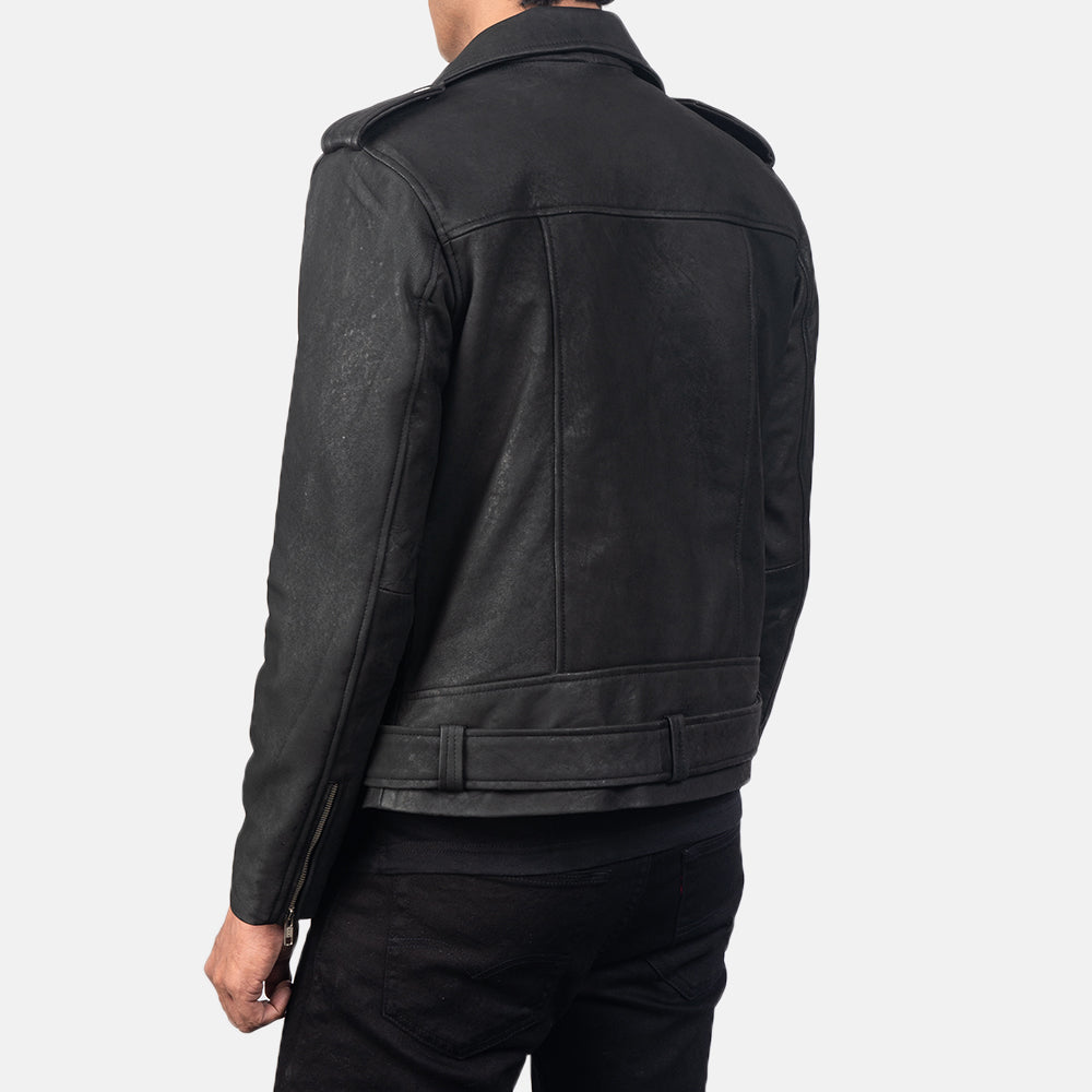 Marshal Distressed Black Leather Biker Jacket