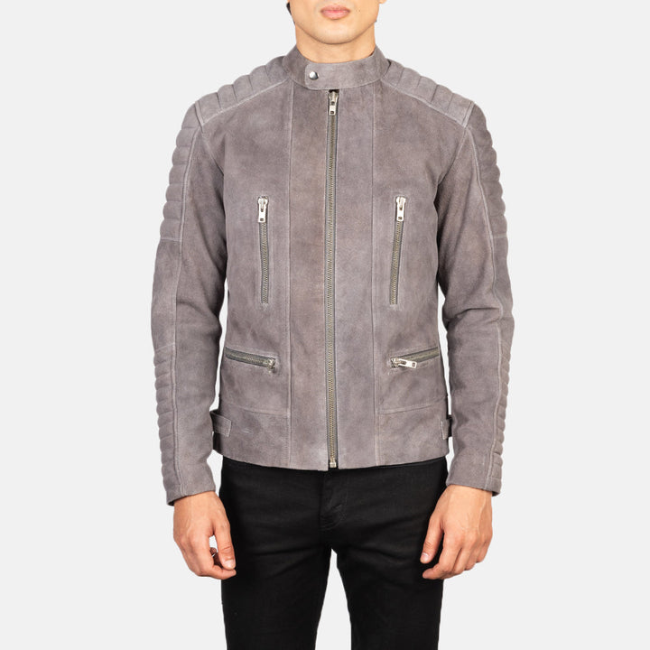 Grey Suede Biker Leather Jacket