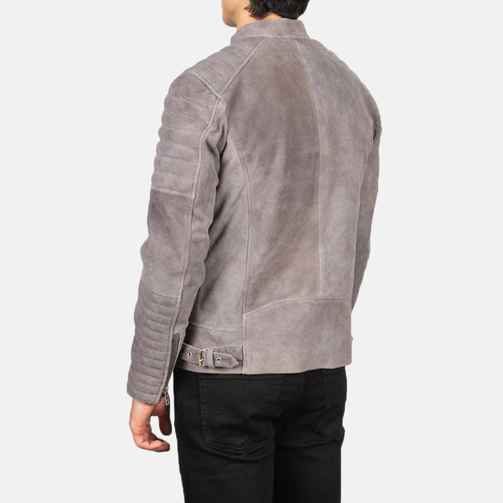 Grey Suede Biker Leather Jacket