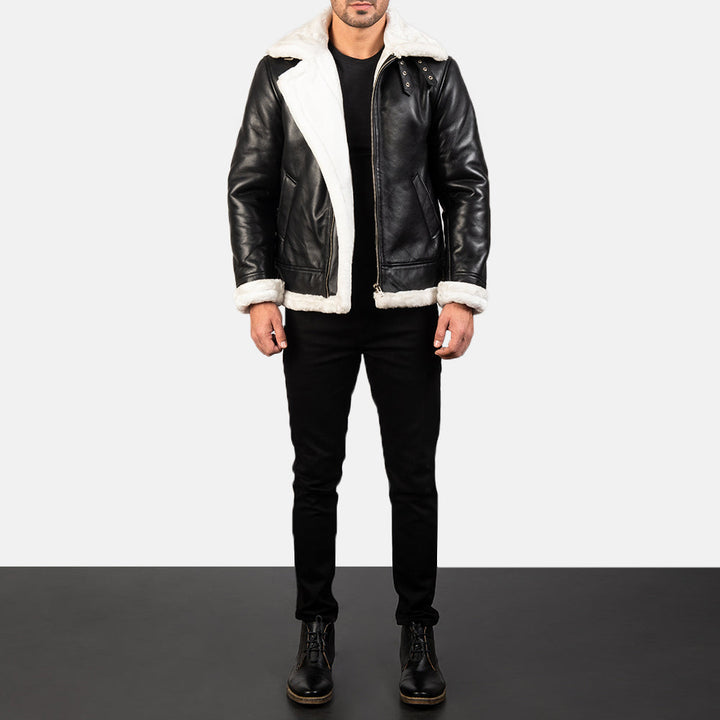 Black And White Furr Bomber Leather Jacket