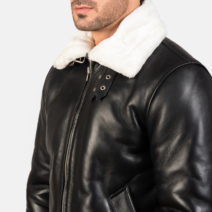 Black And White Furr Bomber Leather Jacket