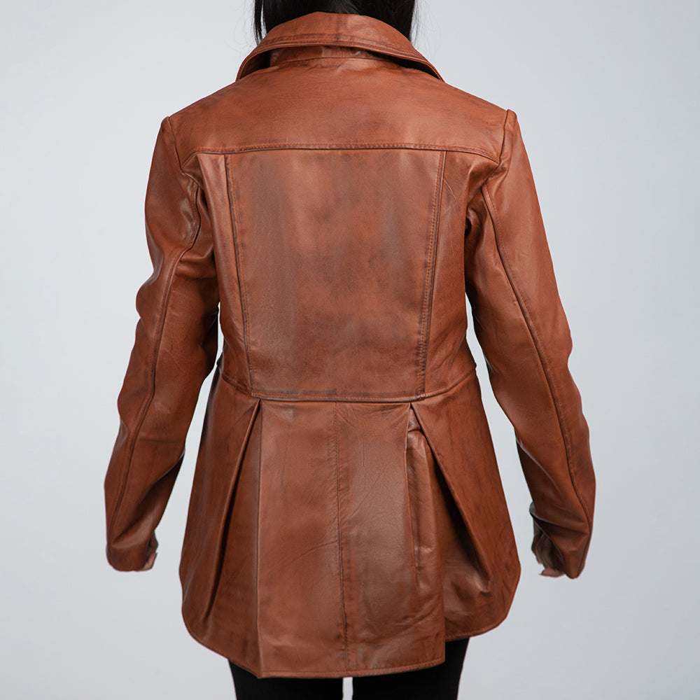 Natalie Brown Leather Coat Back