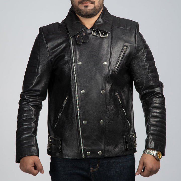 Nightwalker Black Leather Biker Jacket Front