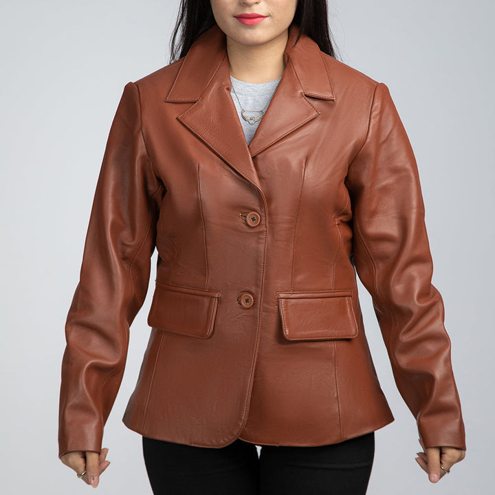 Brown Leather Blazer Women