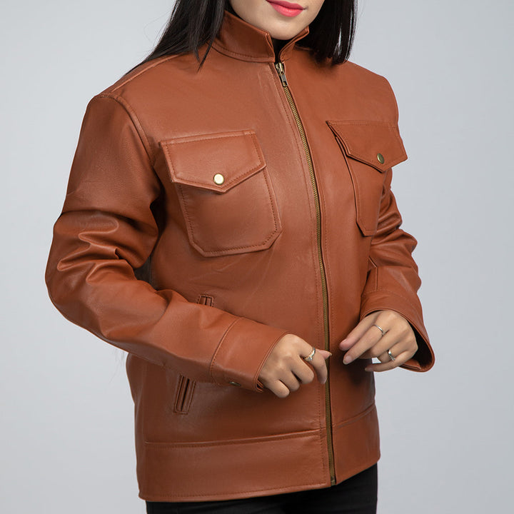 Rachel Brown Leather Jacket Side