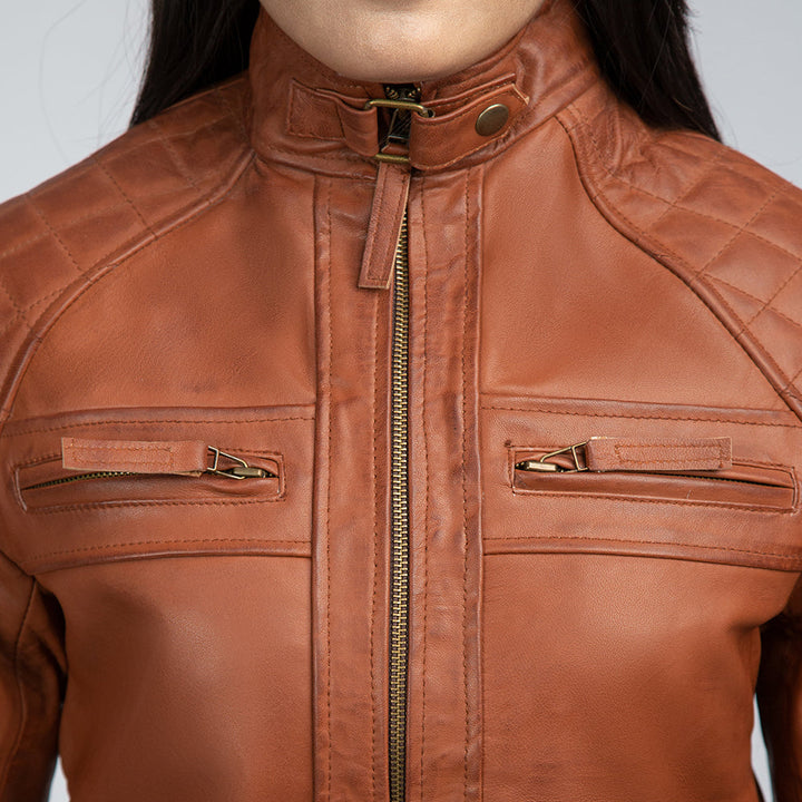 Rebekah Brown Leather Biker Jacket Close