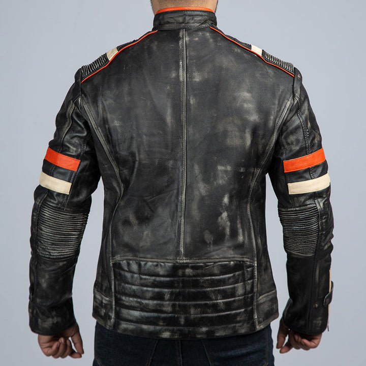 Retro 3 Distressed Leather Biker Jacket Back