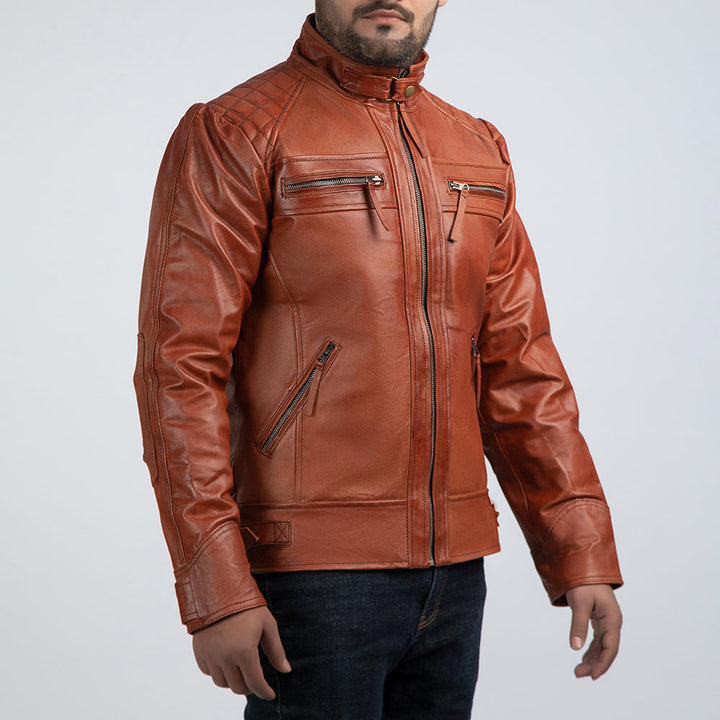 Speedster Brown Leather Biker Jacket Side