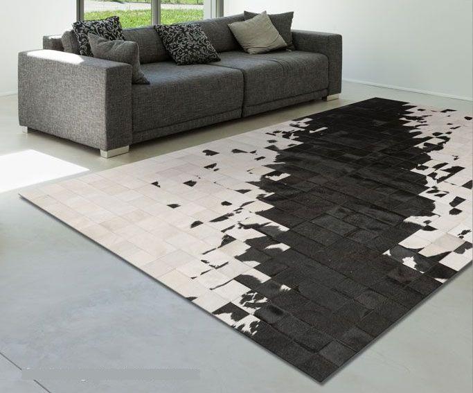 Splash Square Blocks Handmade Patchwork Cowhide Rug