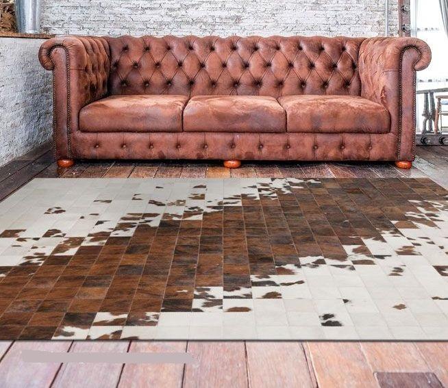 Splash Square Blocks Handmade Patchwork Cowhide Rug