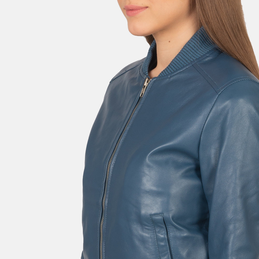 Blesso Blue Women Leather Jacket