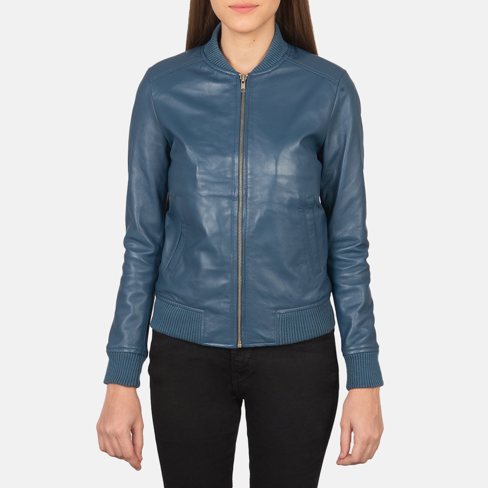 Blesso Blue Women Leather Jacket