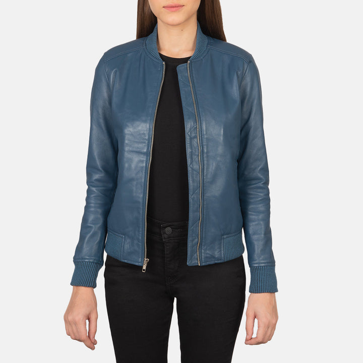 Blesso Blue Women Leather Jacket