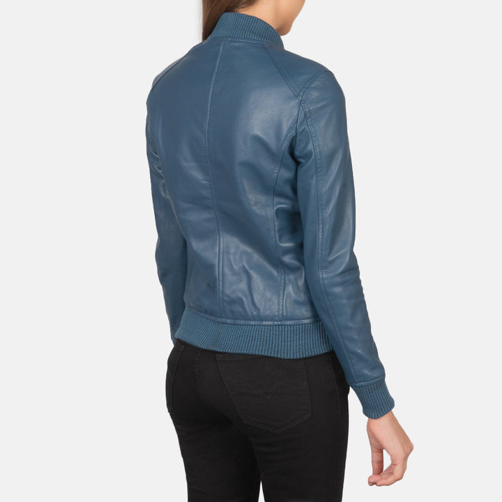 Blesso Blue Women Leather Jacket