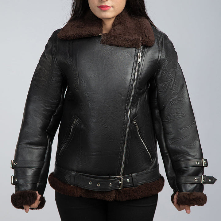 Women's Black Leather Fur Jacket