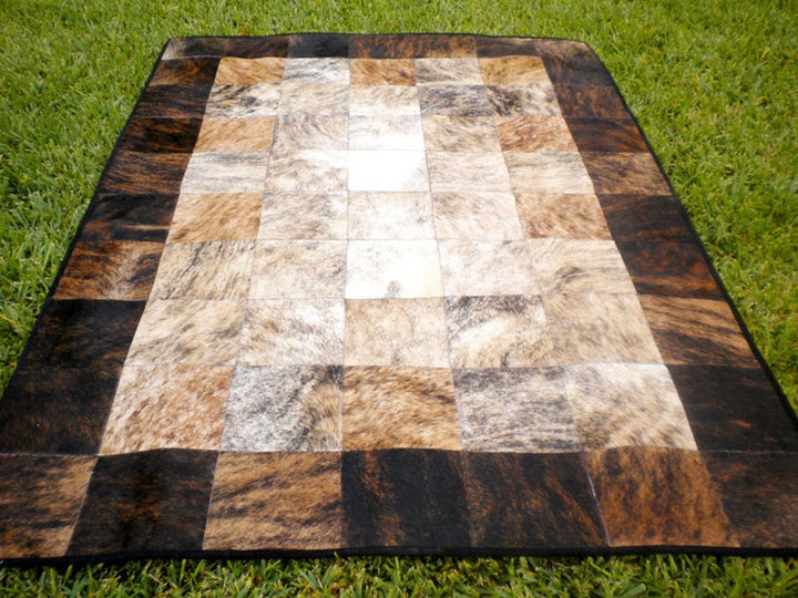 White & Brown Big Blocks Handmade Cowhide Patchwork Rug