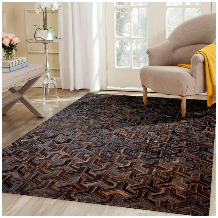 Brown Bohemian Style Handmade Cowhide Patchwork Rug