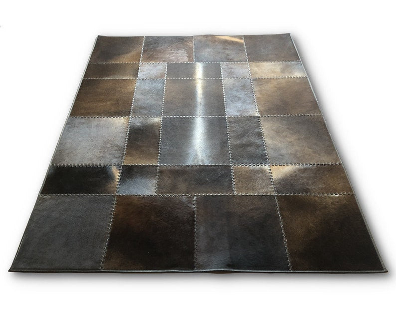 Big & Small Blocks Brown Cowhide Patchwork Rug